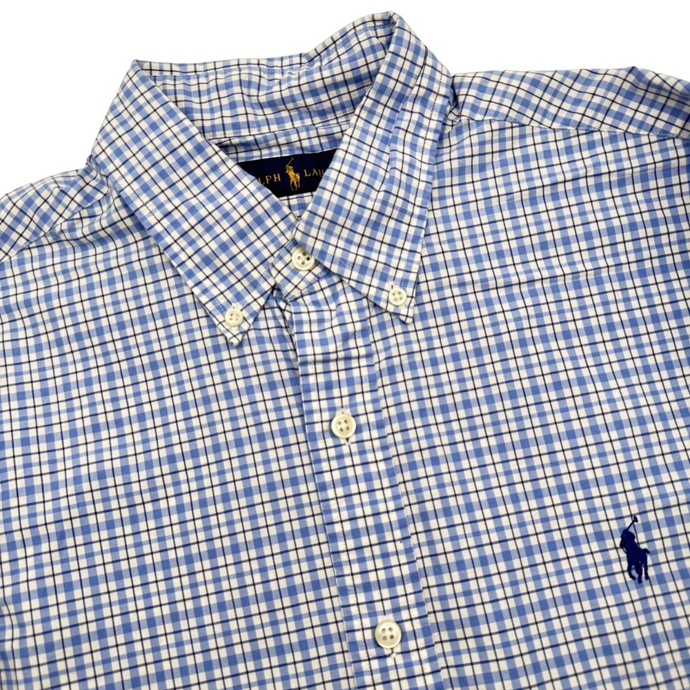 Polo Ralph Lauren Men's Medium Blue Gingham Check Classic Fit Button Down Shirt